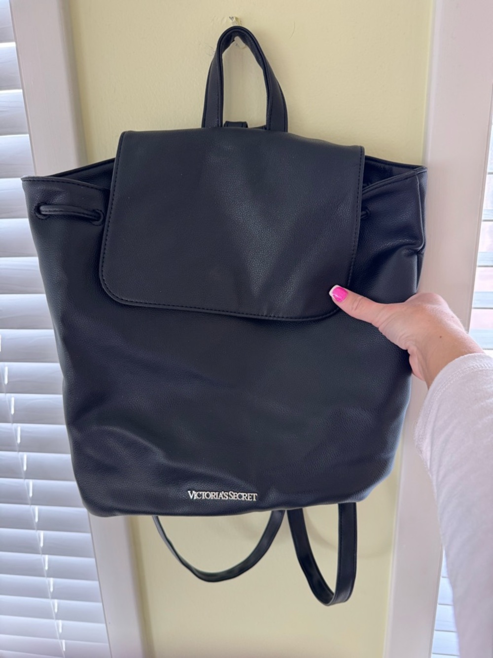 Victoria's Secret Black Faux Leather Flap Backpack